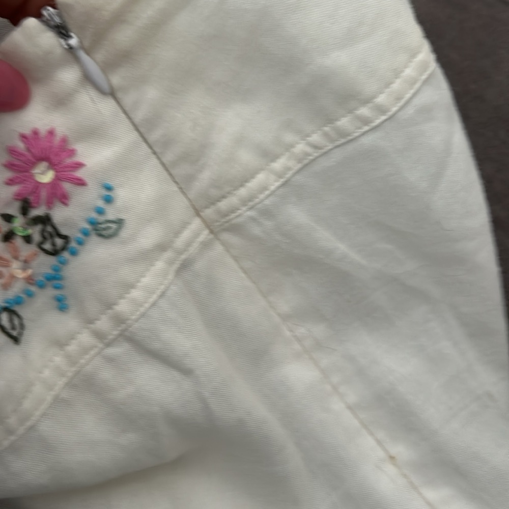 Naf Naf White Embroidered linen White Trouser Pants Eur Size 40 Wide Leg Paris - Picture 8 of 8
